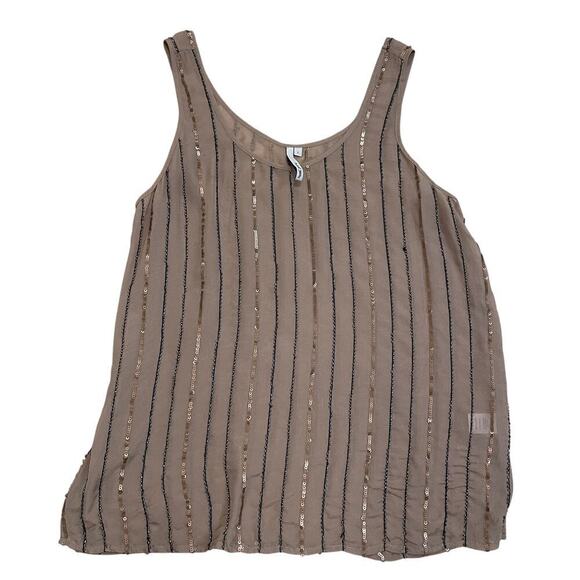 Michael Stars 100% Silk Beaded Tank Top L | Sheer Bronze Nude, Sequins, NWOT - Picture 1 of 6